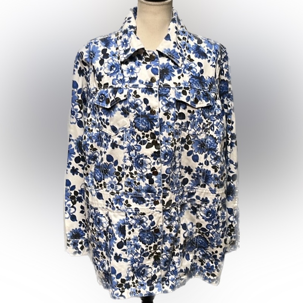 Roaman’s Blue & White Floral Denim Jacket 16W - Picture 15 of 15